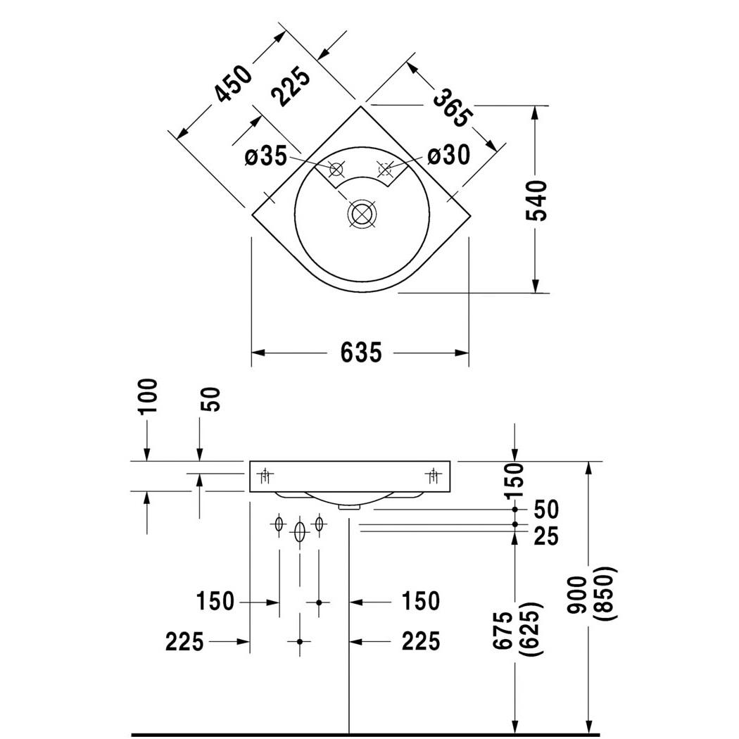 Умывальник подвесной DURAVIT Architec 0448450000 635x540x150 мм Белый (131399) - фото 2 Умывальник подвесной DURAVIT Architec 0448450000 635x540x150 мм Белый (131399) - фото 2