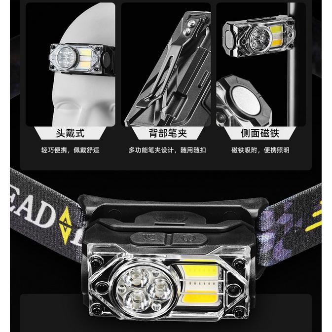 Фонарь налобный YY-19B-3SMD+2COB white/yellow/red Li-Ion/USB-C/Motion sensor/Power indicator/магнит/клипса Black - фото 4 Фонарь налобный YY-19B-3SMD+2COB white/yellow/red Li-Ion/USB-C/Motion sensor/Power indicator/магнит/клипса Black - фото 4