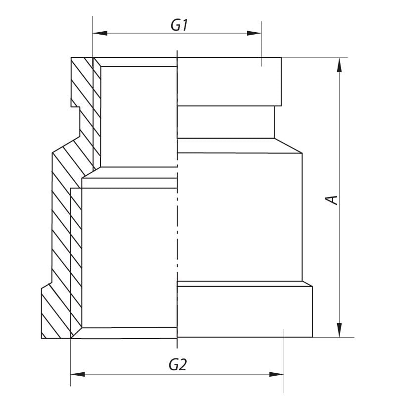 Муфта KOER KF0026 латунь внутренняя-внутренняя 2"x1 1/4" (63690) - фото 2