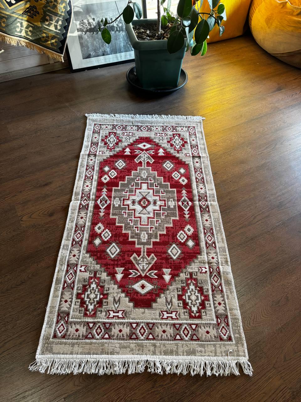 Ковер хлопковый плетеный двухсторонний Shana Arty 003 80х200 см Красный/Бежевый