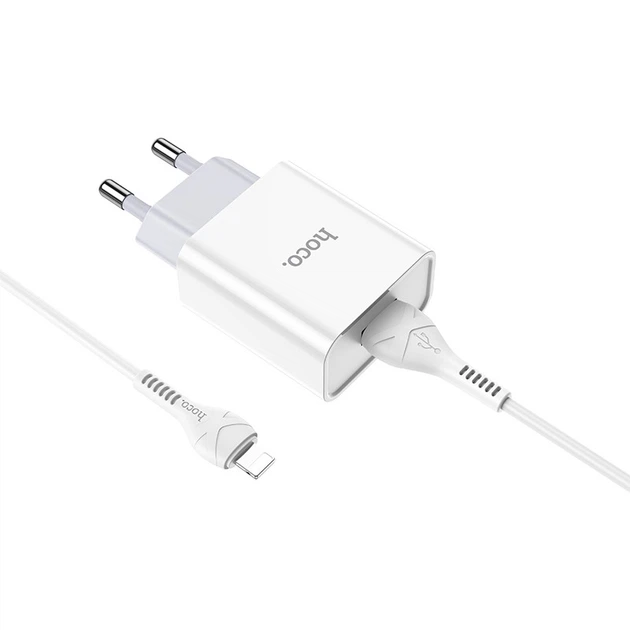 Зарядний пристрій Hoco C81A 2в1 Lightning/1USB Білий (000547017)