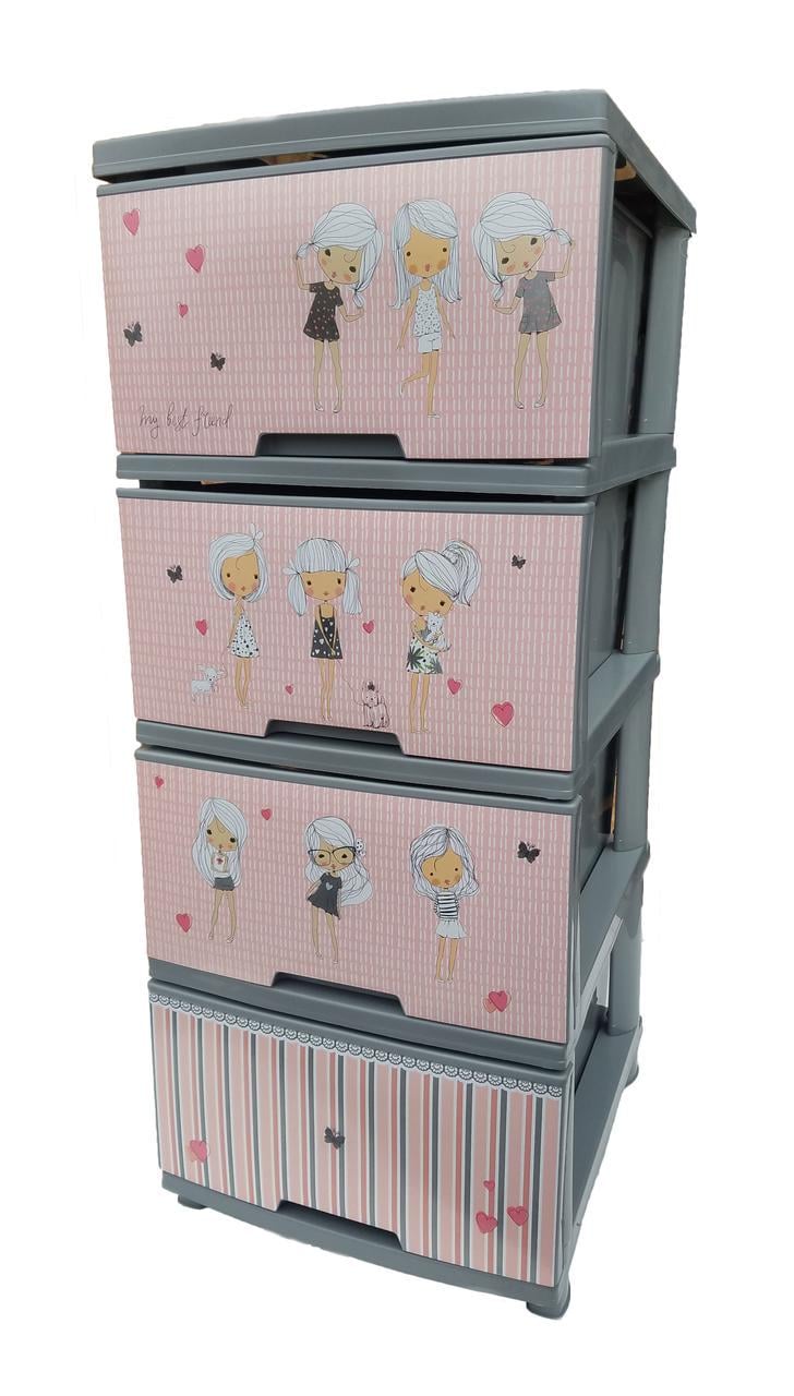 Комод пластиковый 4 ящика 90,5х46,5х39,5 Девочки (472770-Prob)
