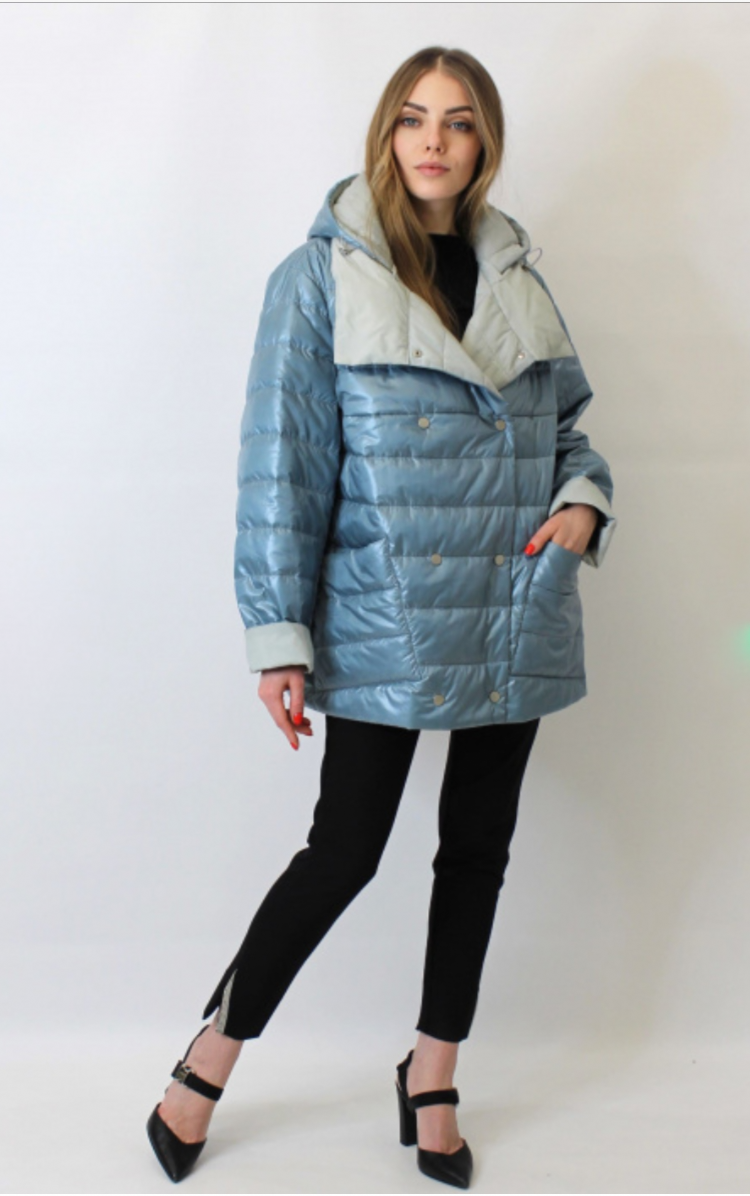 Женская демисезонная куртка Plus Size Тиффани р. 58 Голубой/Светло-серый