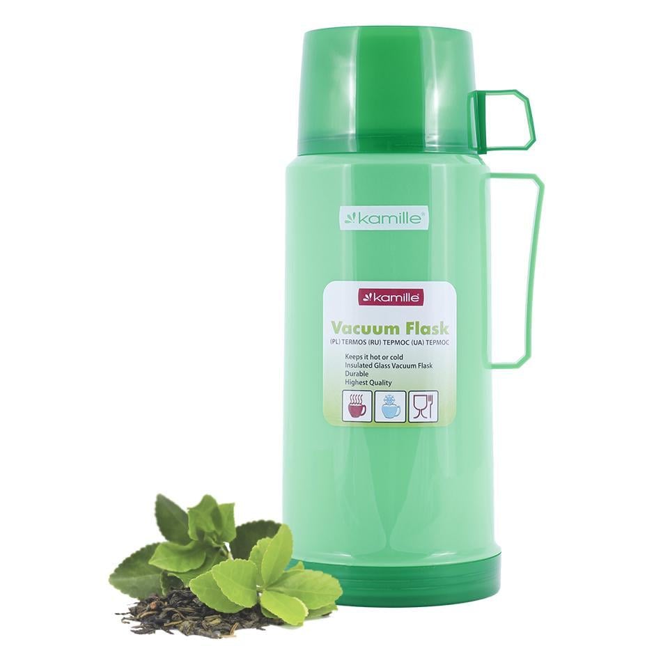 Термос Kamille 1000 мл зі скляною колбою Зелений - фото 1