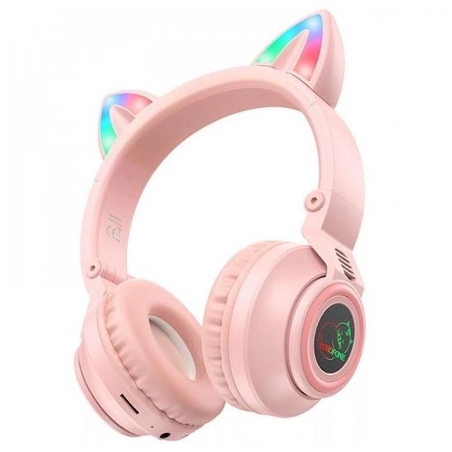 Навушники бездротові BOROFONE BO18 Cat ear Bluetooth Pink (020616)