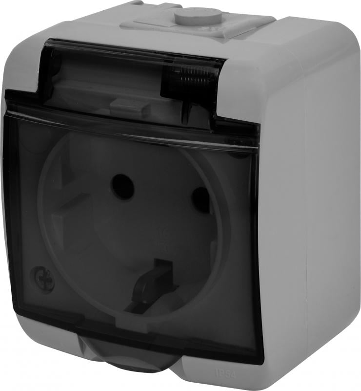 Розетка зовнішня ETI RHE-1sd-SR із заземленням/прозорою кришкою IP54 Сірий (4668071)
