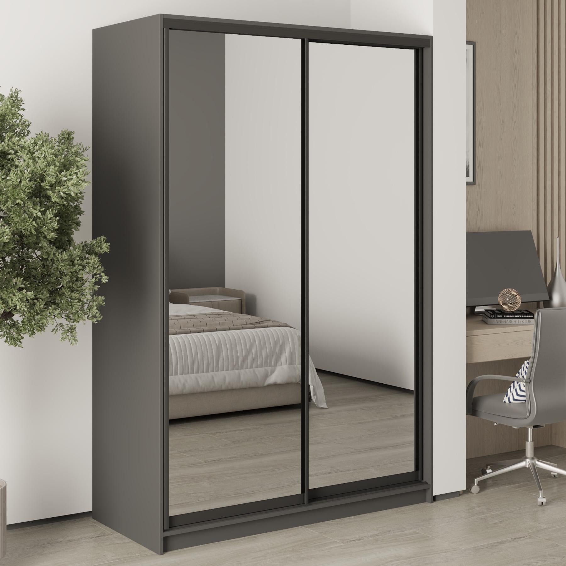 Шкаф-купе двухдверный MebelStar Стандарт BG 2 зеркала 140x45x210 см Антрацит (MBS-11150) Шкаф-купе двухдверный MebelStar Стандарт BG 2 зеркала 140x45x210 см Антрацит (MBS-11150)