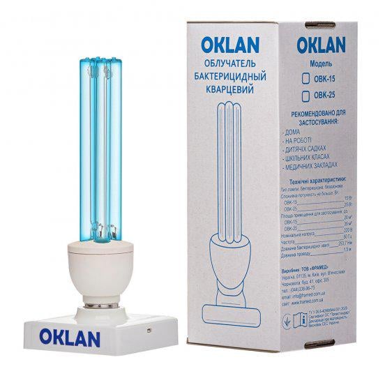 Бактерицидна безозонова кварцова лампа OKLAN OBK-25