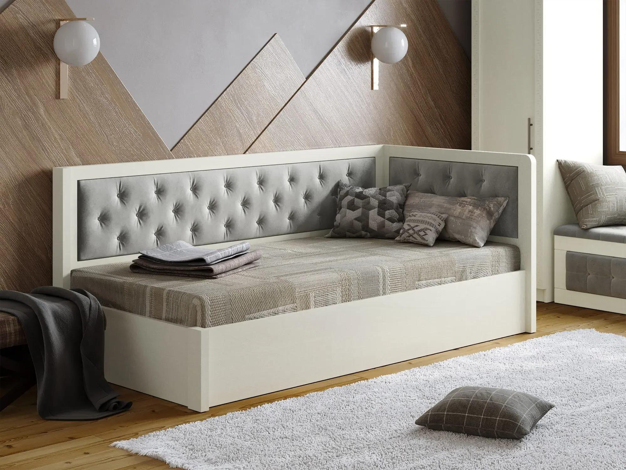 Кровать подростковая Arbor Drev Немо Люкс М2 Г-7 с подъемным механизмом и ламелями бук Лагуна 80х190 см Белый/Серый (51524)