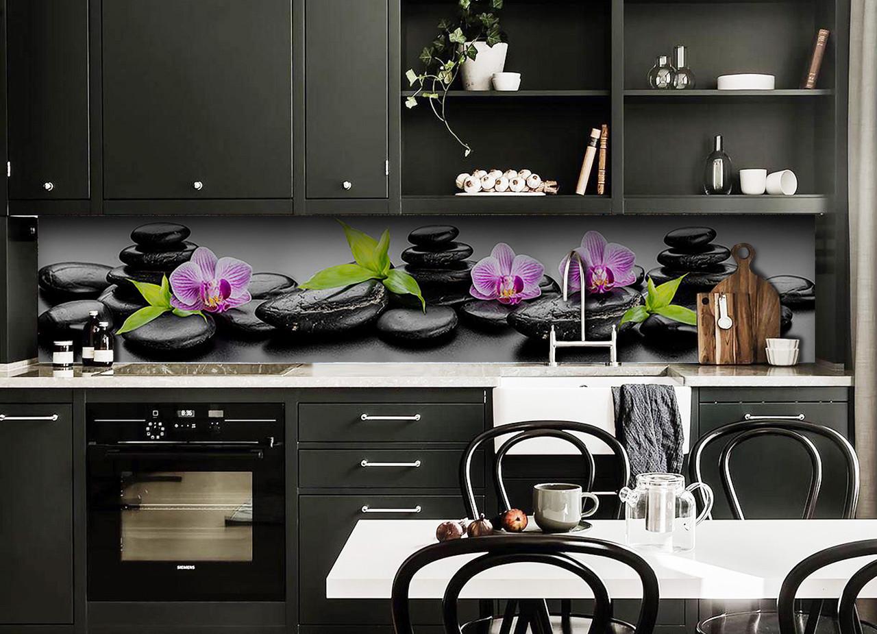 Кухонный фартук Черные камни из самоклеющейся виниловой пленки 65х250 см Серый