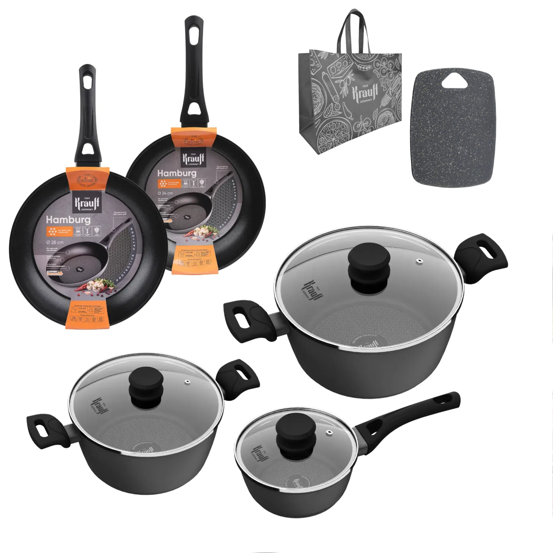 Набор из кастрюль и сковородок Krauff Hamburg с подставкой 10 шт. (55-333-616)