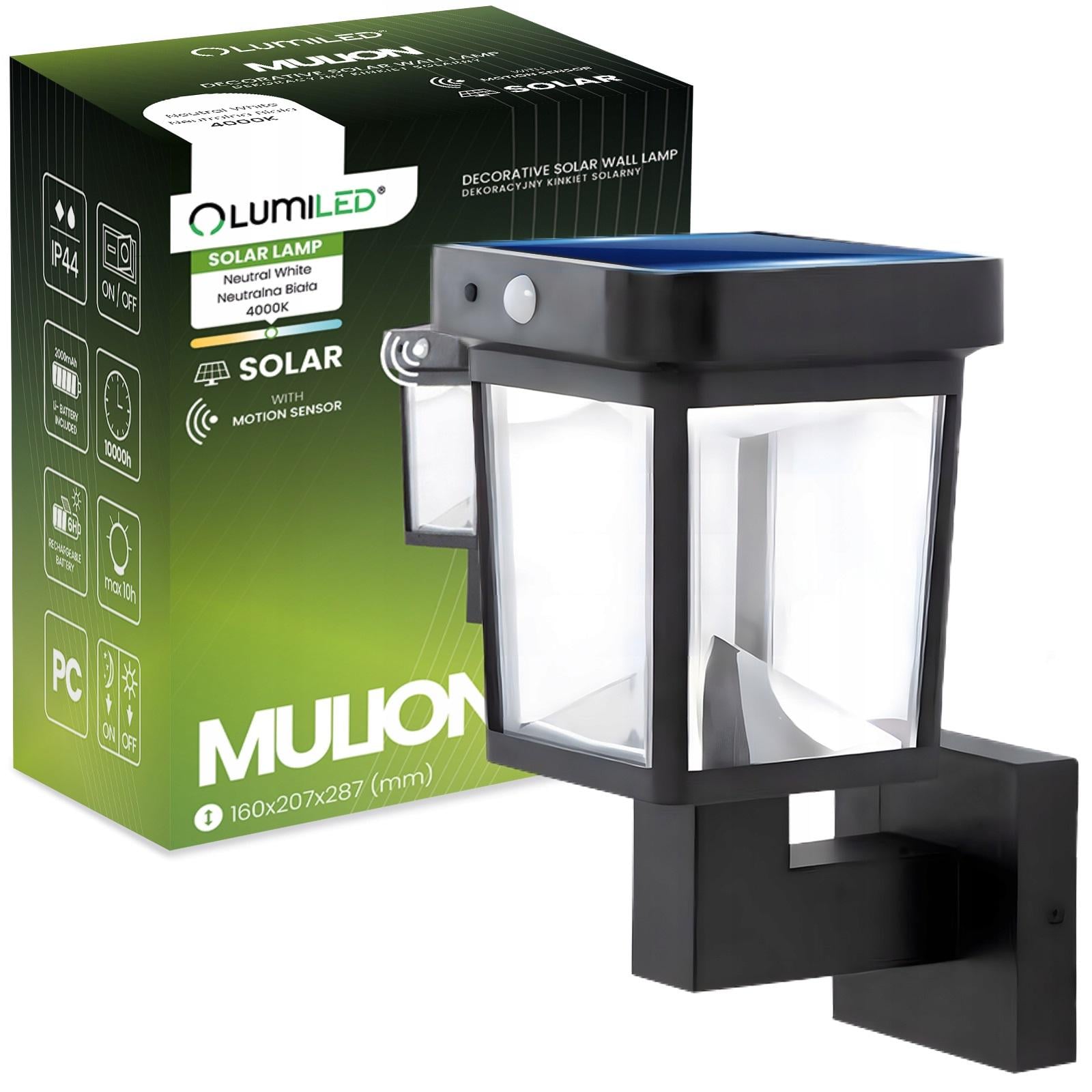 Светильник солнечный настенный Lumiled Mulion LED с датчиком движения и сумерек белый свет 4000 K IP44