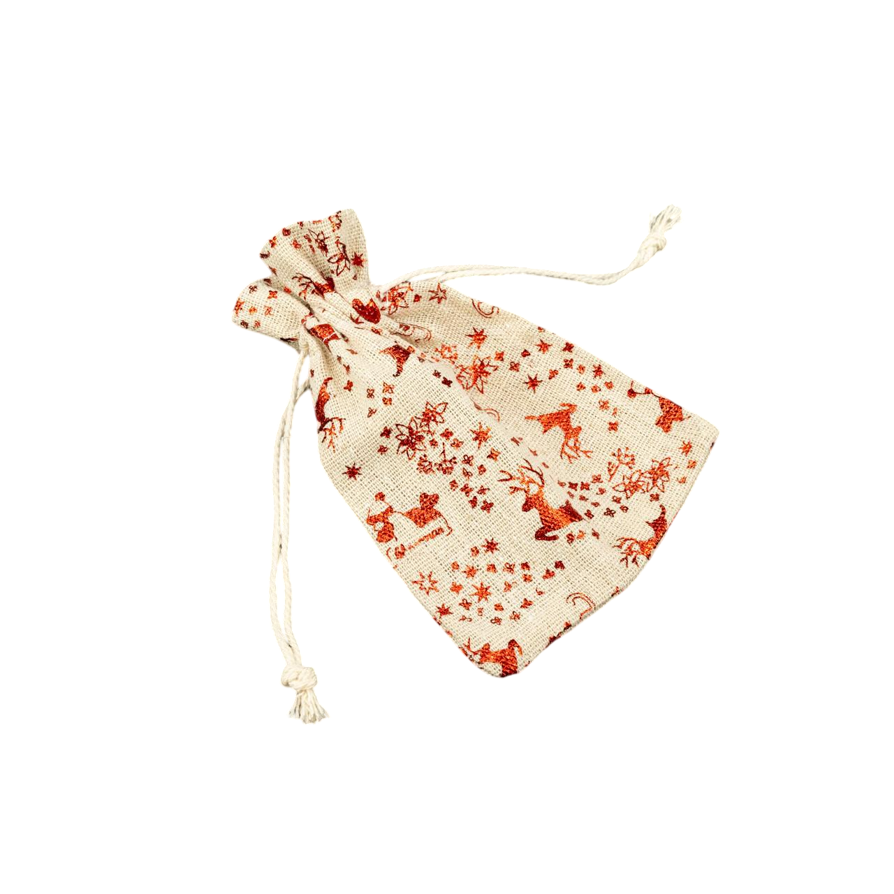 Подарочный мешочек с новогодним принтом на затяжках из мешковины 14х10 см Белый с красным (BGN-114-2)