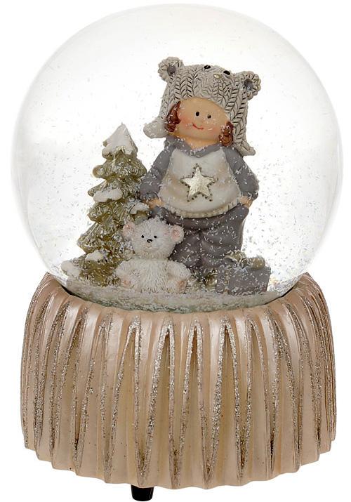 Слой музыкальный водяной Мальчик с Мишкой с заводным механизмом 15 см Шампань