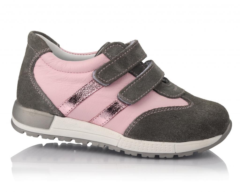 Кроссовки для девочек 800-1 кожа/замша р. 21 Серо-розовый