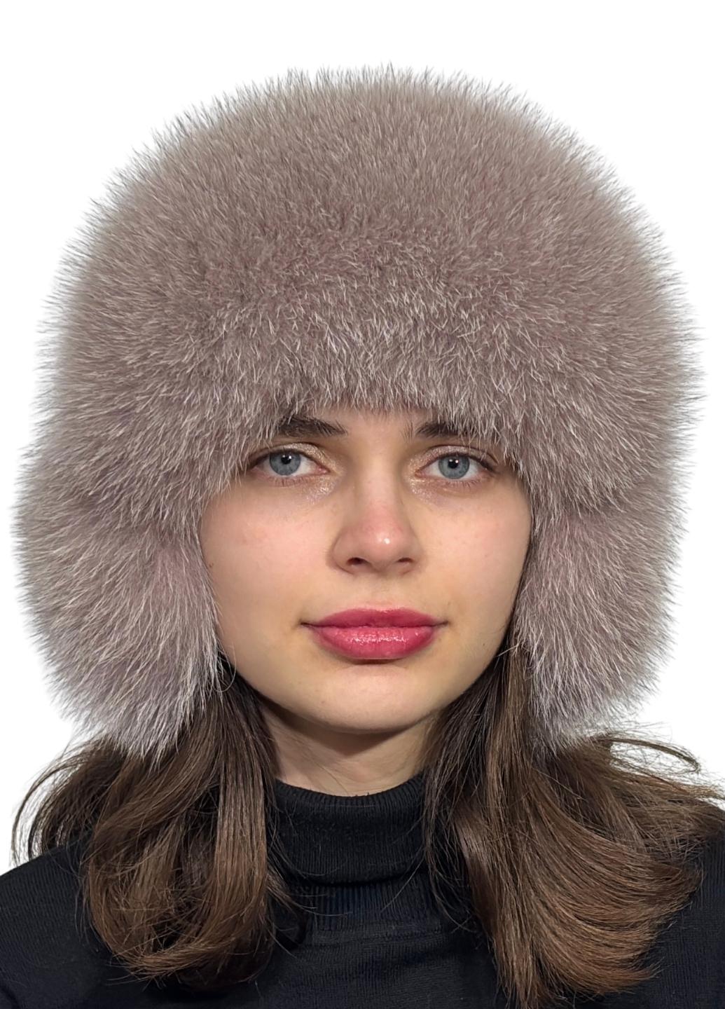 Шапка женская Меховой стиль на трикотаже Ушанка из натурального меха песца XL/XXL Какао (407/K) Шапка женская Меховой стиль на трикотаже Ушанка из натурального меха песца XL/XXL Какао (407/K)