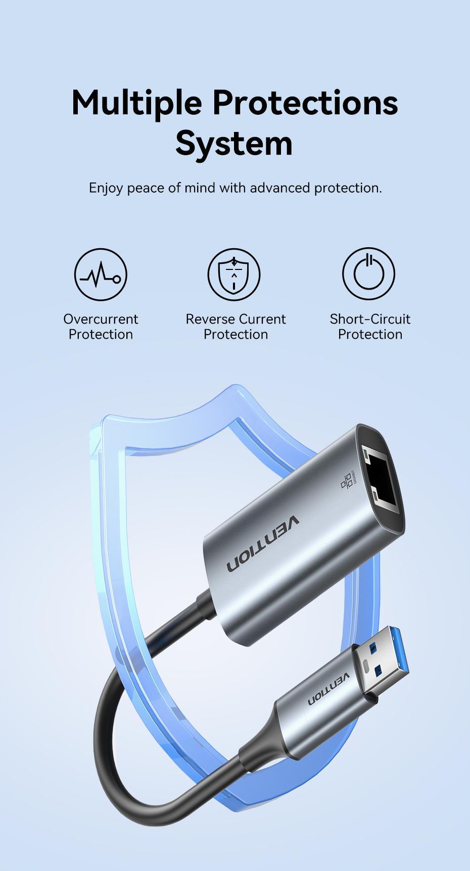 Адаптер Vention USB-C/USB-A на Gigabit Ethernet 1000 Мбит/с алюминиевый Plug and Play 0.15 м Серый (CFQHB) - фото 9