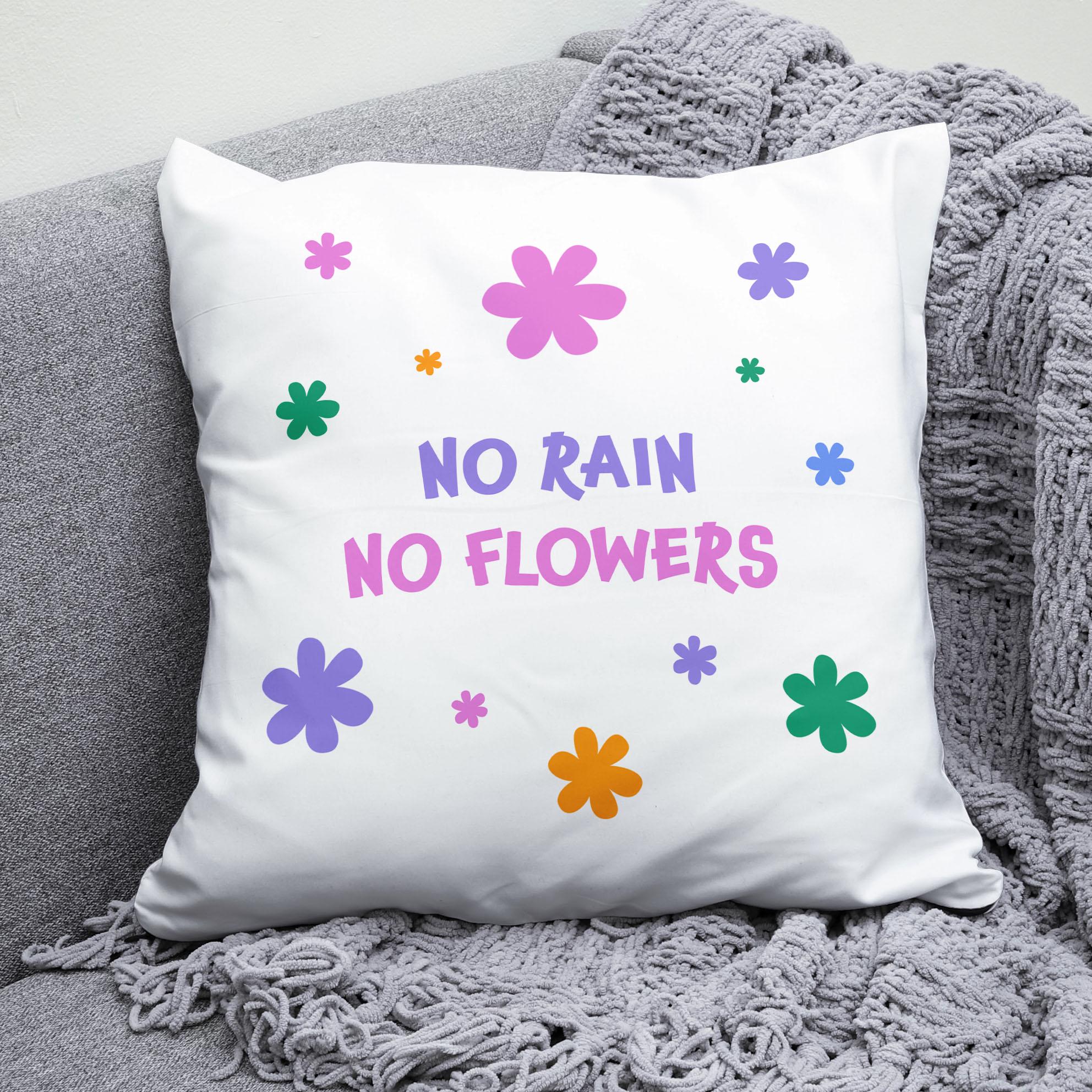 Плюшевая подушка квадрат с принтом "No rain no flowers"