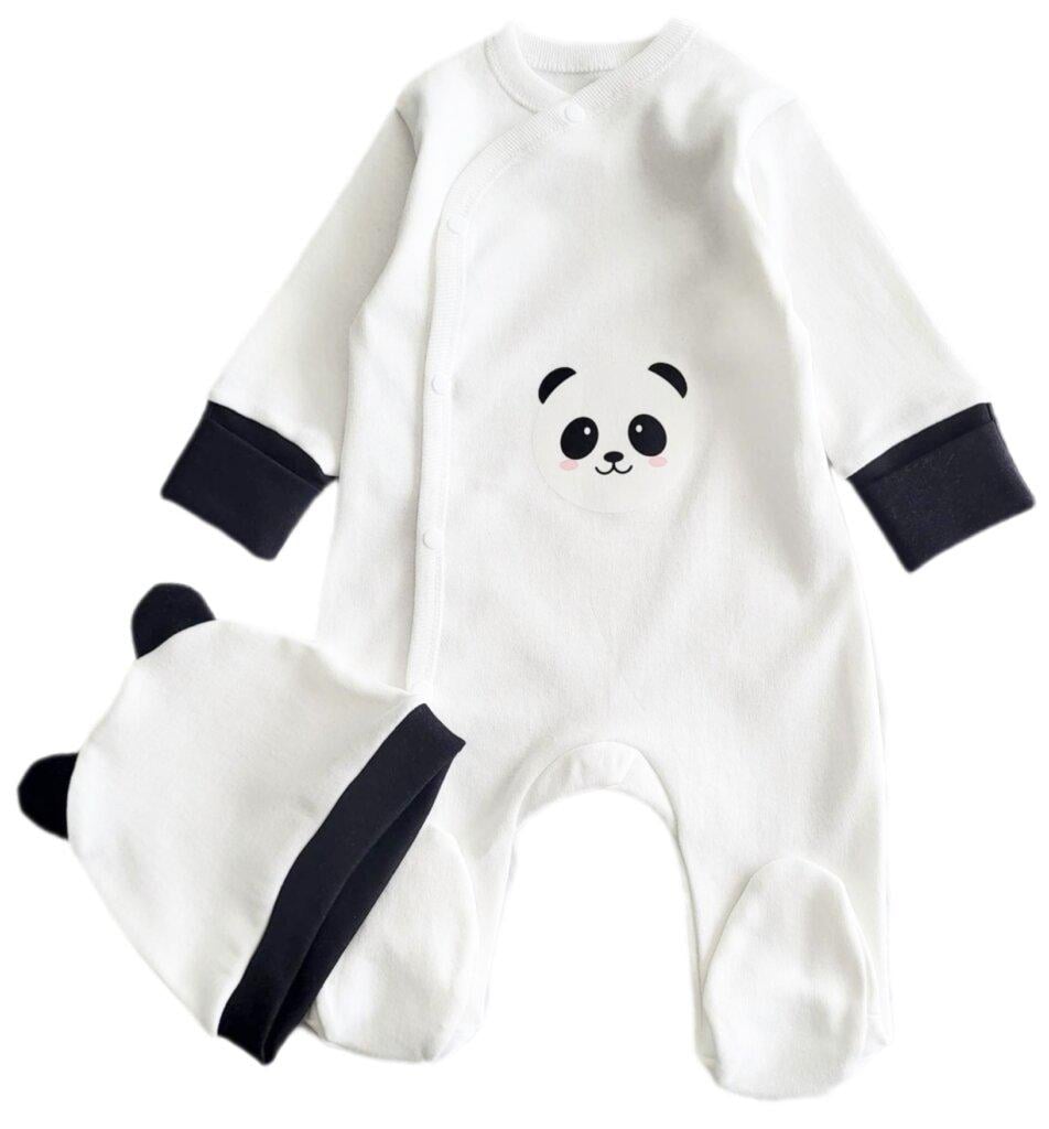 Человечек с шапочкой RoyalBaby Панда интерлок 56 см Молочно-черный (143293-19097)