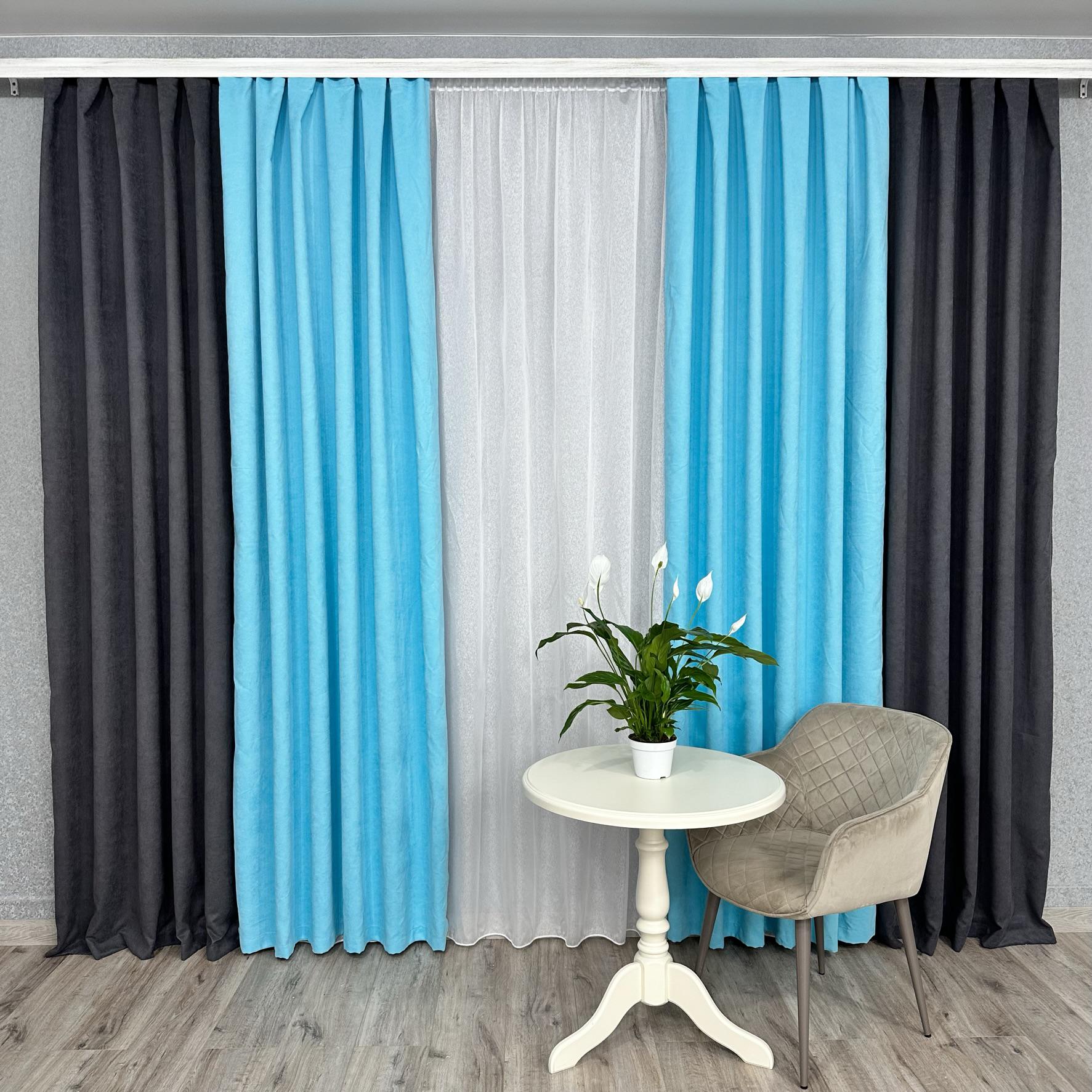 Шторы микровелюр TG Home Дуэт №450 1,50х2,70 м Серо-голубой (450-339/351)