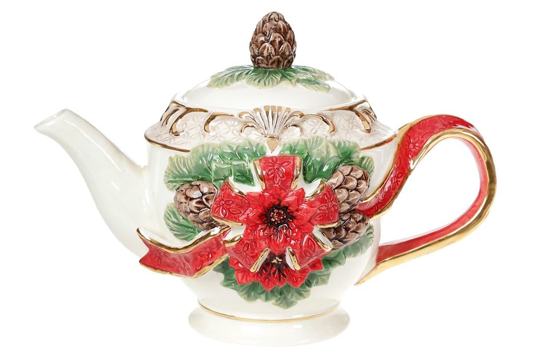Чайник керамічний BonaDi з об'ємним Різдвяних орнаментом 800 мл (997-012)