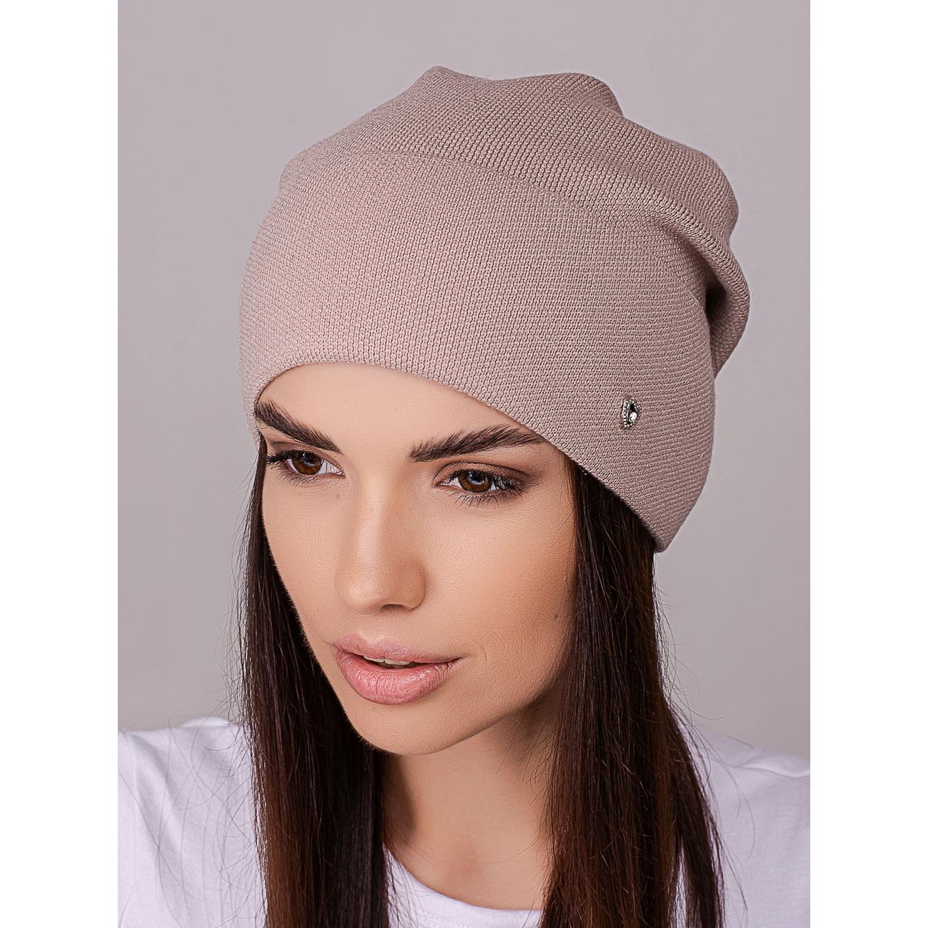 Шапка жіноча Leks ІНДІГО без підкладки вовняна з відворотом гладкого в'язання one size Темно-пудровий (215463)