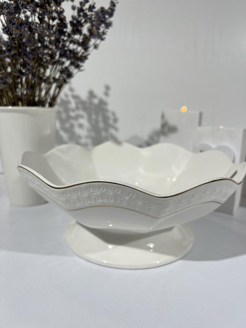 Конфетница фарфоровая Interos Снежная Королева на ножке 1300 мл 23,2 см (1423-A) - фото 3 Конфетница фарфоровая Interos Снежная Королева на ножке 1300 мл 23,2 см (1423-A) - фото 3