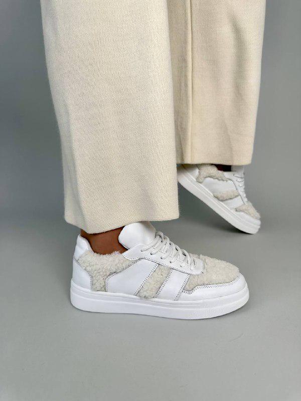 Кеды женские кожаные с вставками набивной овчины р. 37 Белый (7403/37)