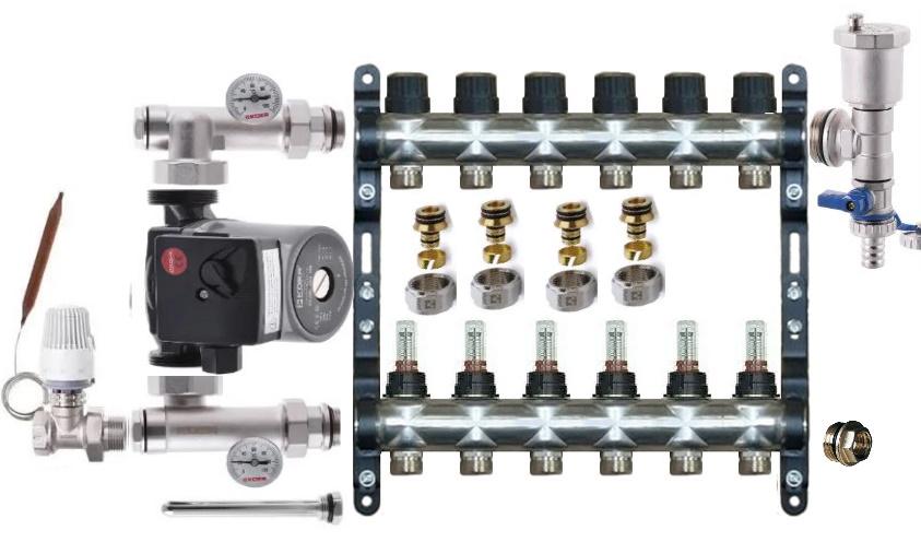 Коллектор для теплого пола Lider Comfort 6 контура прямой комплект (9235815)