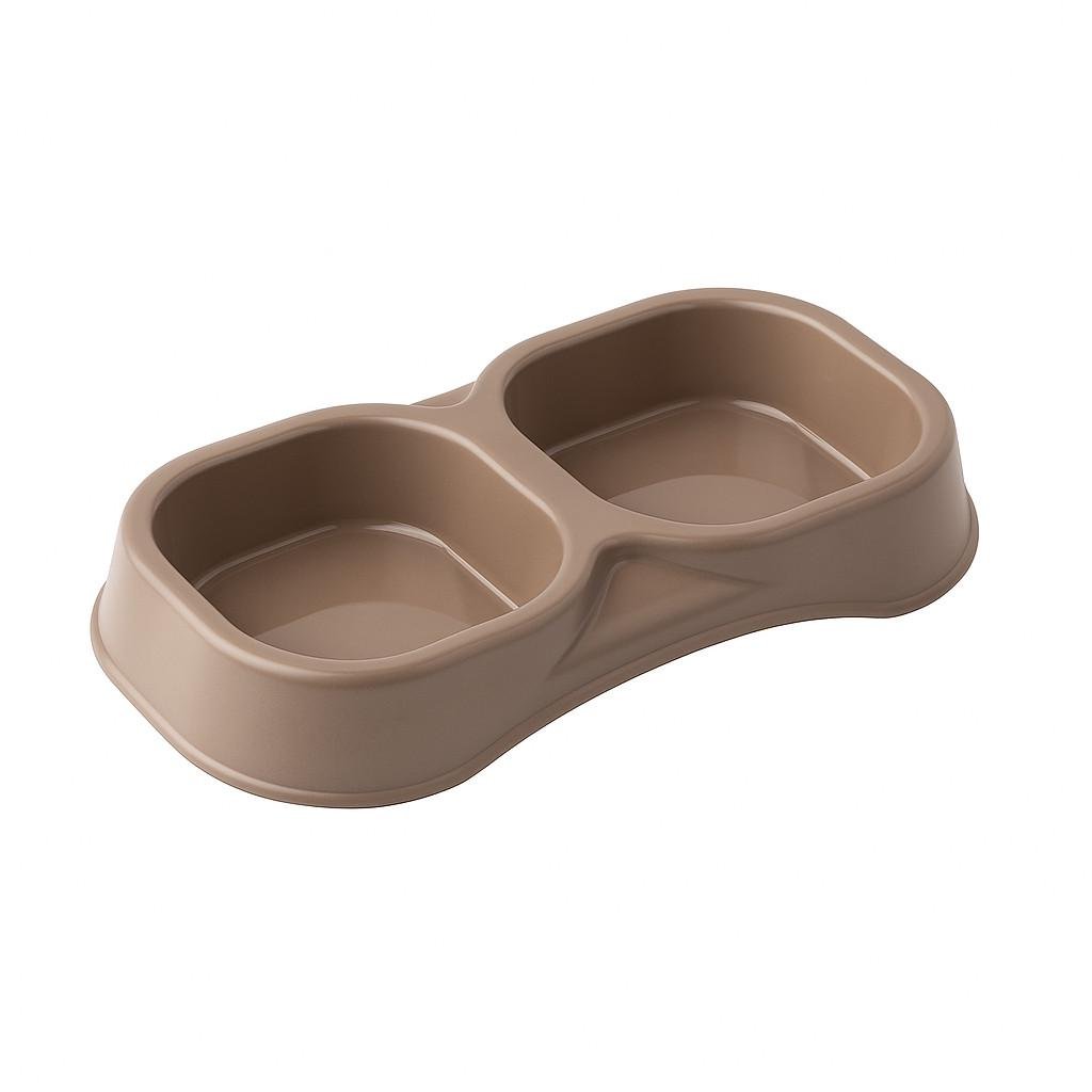 Миска для корма Doppia Small пластиковая двойная 21x11,5x3 см 0,3 л Коричневый (4057)