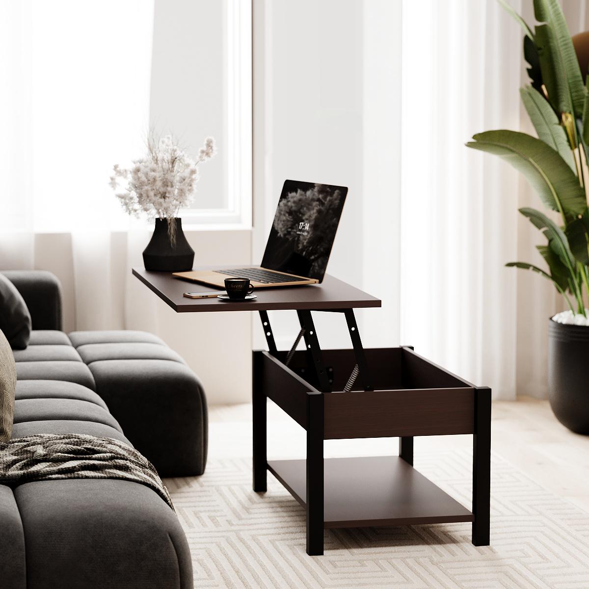 Журнальный стол-трансформер Desk 2,0 мм 940x540x450 мм Венге/Черный (GATB14050000030) - фото 5 Журнальный стол-трансформер Desk 2,0 мм 940x540x450 мм Венге/Черный (GATB14050000030) - фото 5