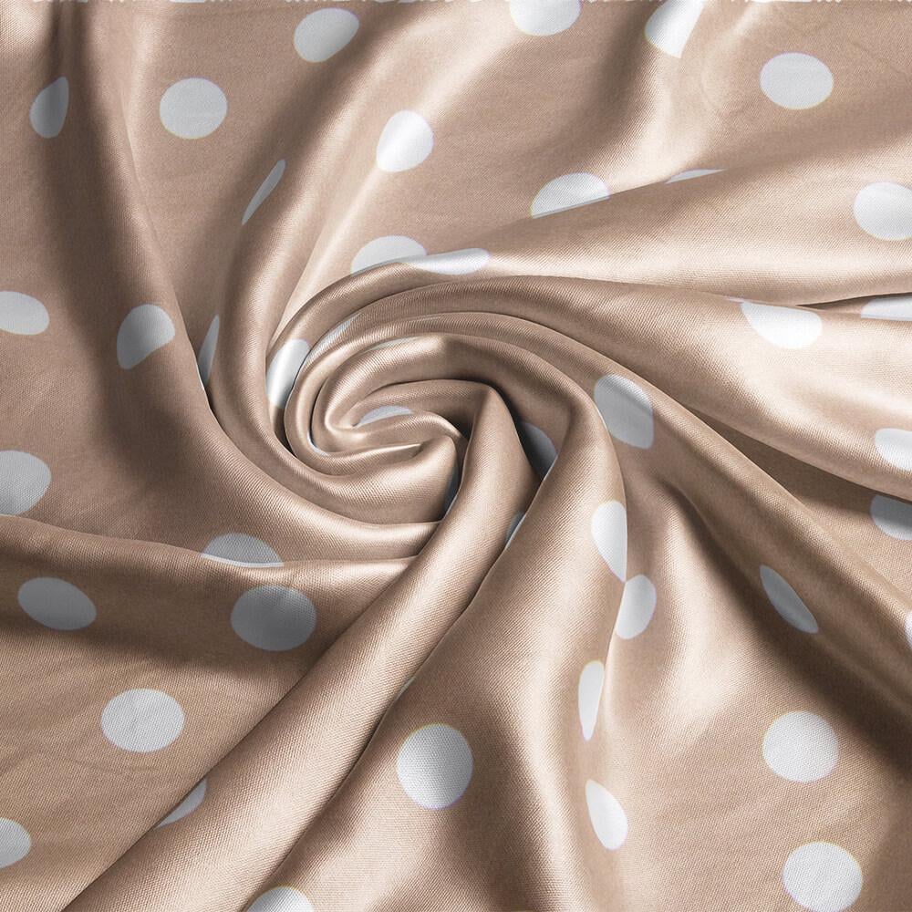 Ткань плательная атлас шелк стрейч горошок беж