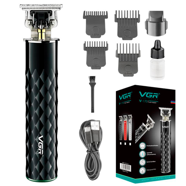 Тример акумуляторний VGR V-170 для бороди/вусів/волосся з 4 насадками (ML-04761)