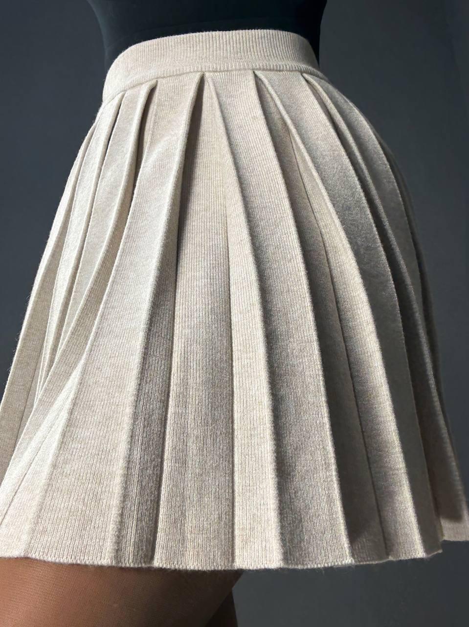 Юбка женская A-N 9956 вязаная теплая в складку на резинке OS Бежевый (4906)