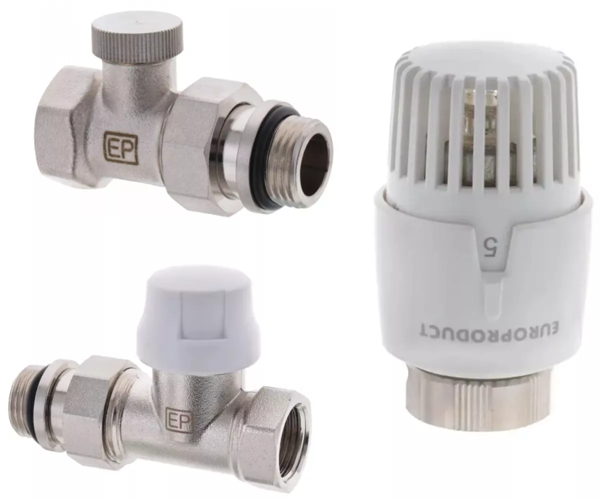 Комплект для подключения радиатора Europroduct EP.1301 прямой с термоголовкой 1/2" (EP6017)