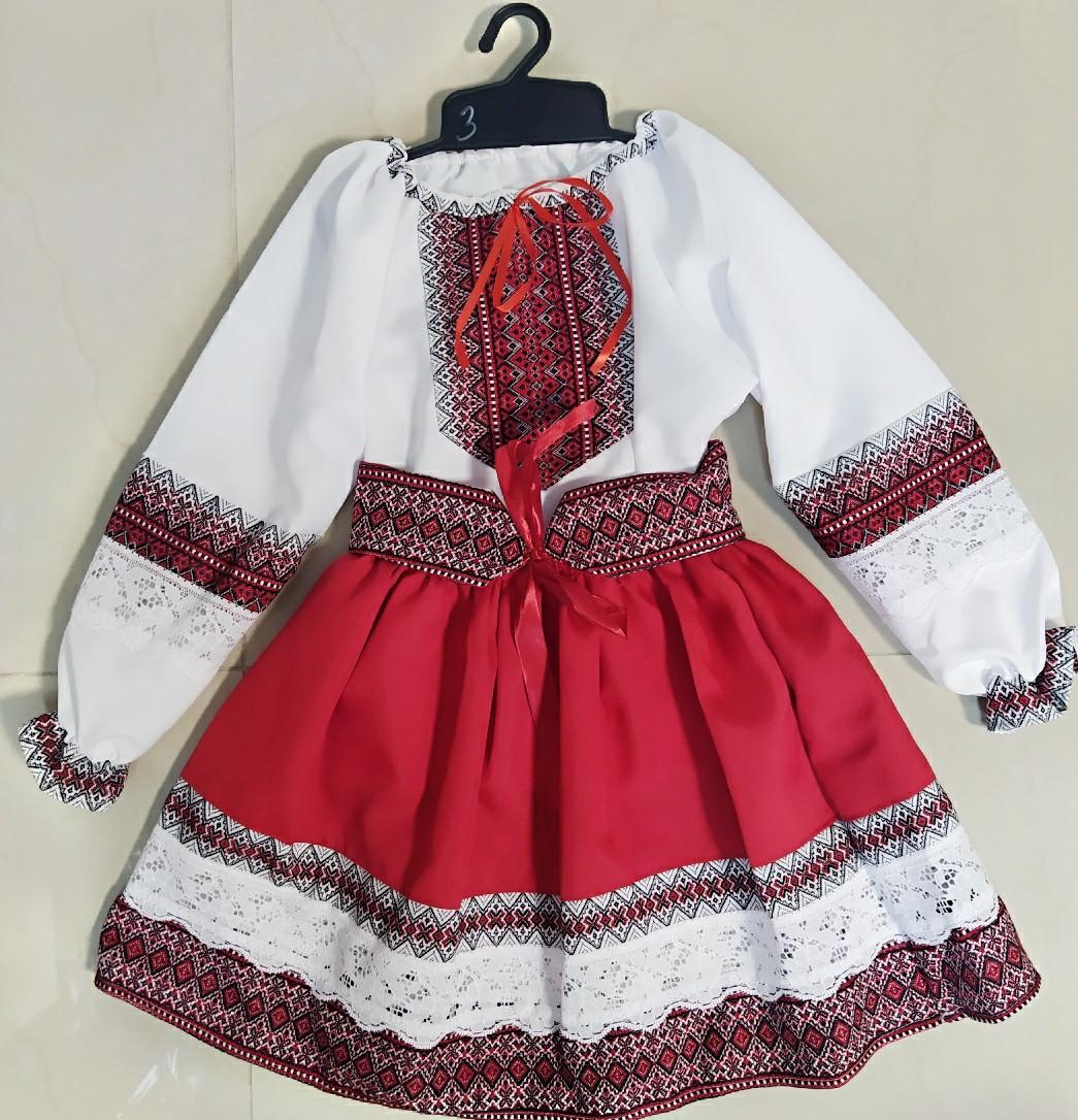 Костюм-вишиванка для дівчинки з мереживом 146 см Червоний (18440312)
