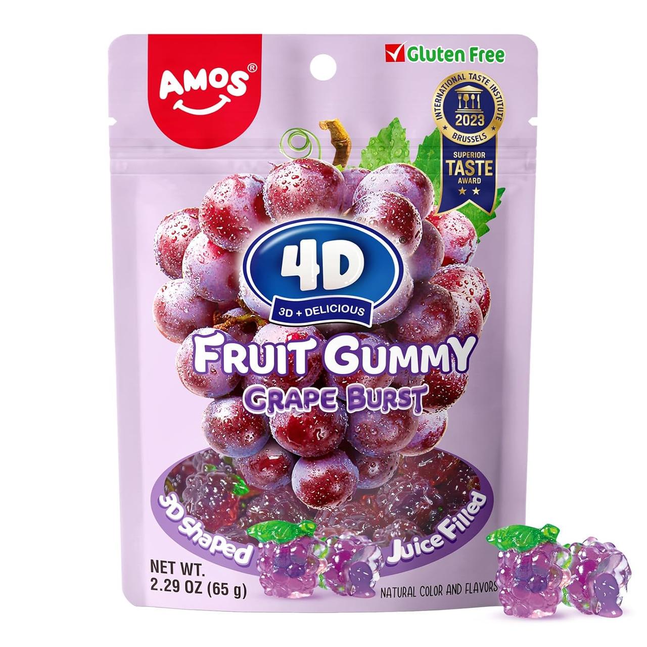 Конфеты желейные Amos 4D Gummy Candy Grape Burst 65 г (2590386880)