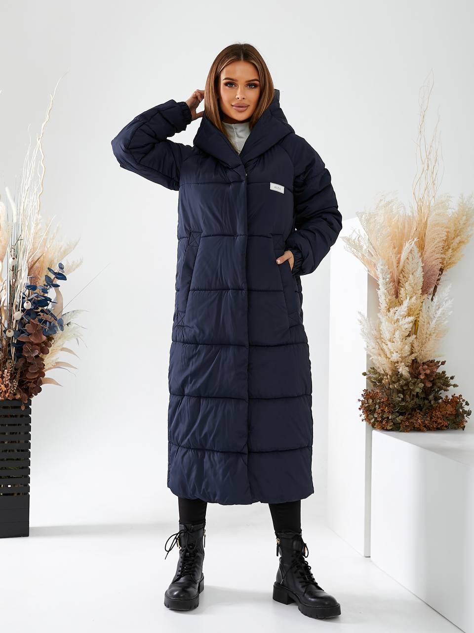 Куртка-пальто зимнее длинное Аiza А520 р. 42-44 Синий (А520_синій 42-44) - фото 1