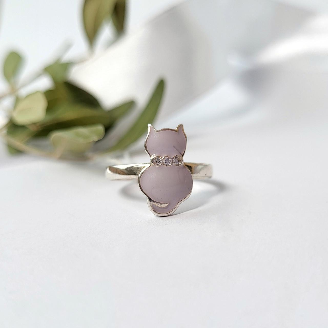 Кольцо женское серебряное Кошка с эмалью женская р.17,5 925 пробы