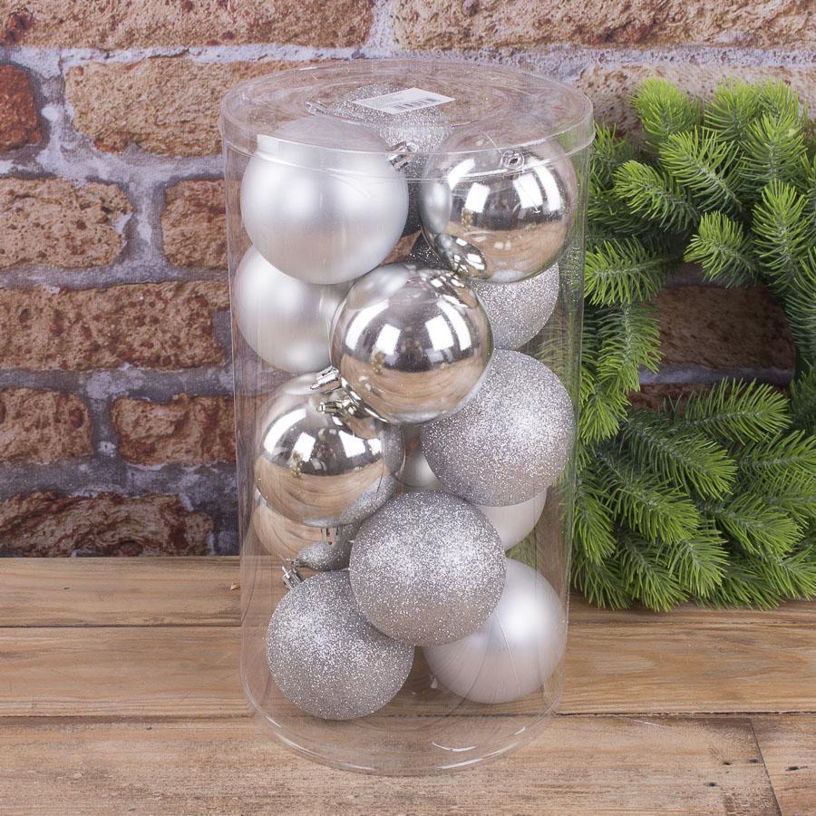 Шары елочные 8 см 15 шт. Серебрянный (1092-9)
