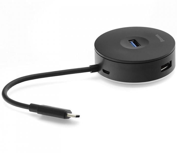 Хаб Baseus Plug-and-Play Round Box Type-C to 4 USB Black (CAHUB-G01) - фото 7