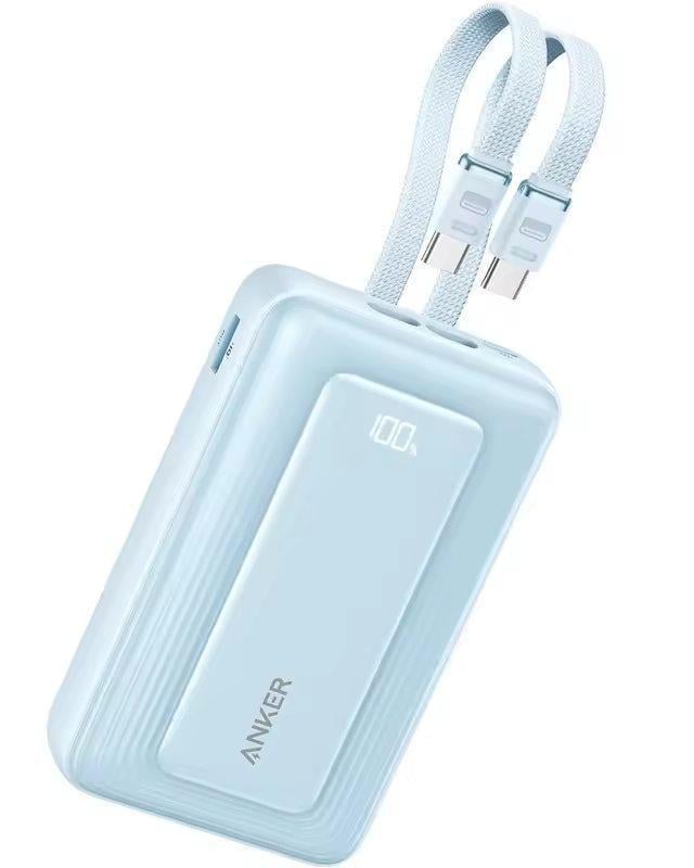 Повербанк Anker 20000 mAh 45W з 2 вбудованими кабелями USB-C швидка зарядка PD та LED дисплей для телефону ноутбука