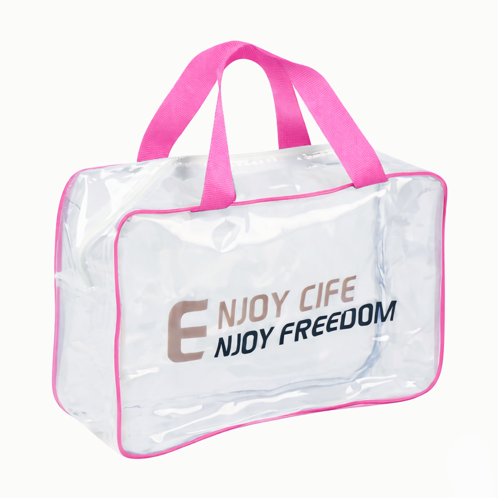 Косметичка дорожная Stenson Enjoy 2 короткие ручки ПВХ 26х18х9,5 см Прозрачный с розовым (R33413)