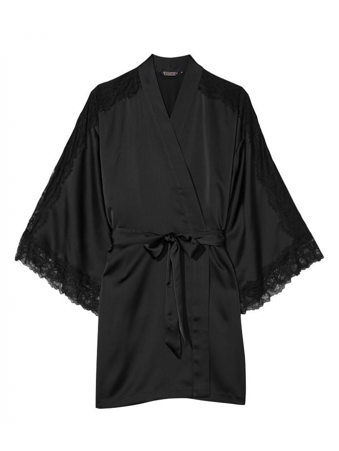 Халат жіночий Victoria's Secret Lace Inset Robe сатин XS/S Чорний (17628840) - фото 3