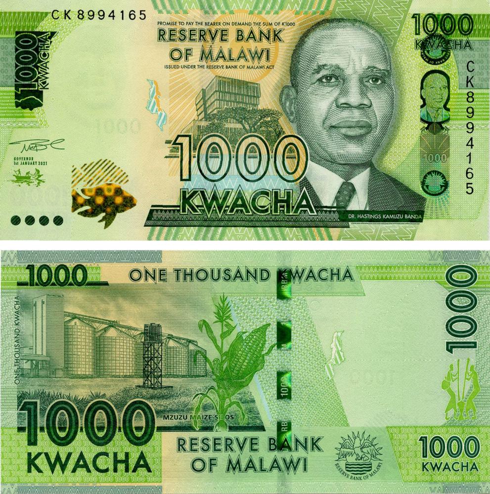 Коллекционная банкнота Малави 1000 квача 2021 UNC Рыба (P67)