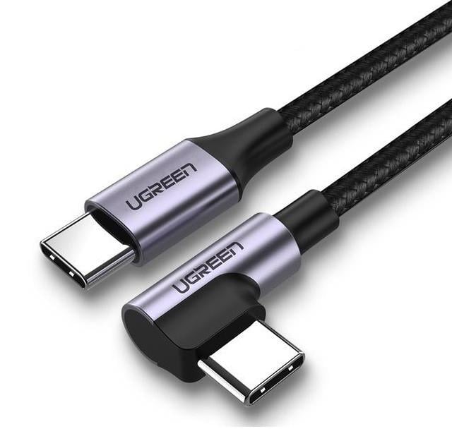 Кабель зарядный Ugreen Type-C 3 A 90° 60W QC4,0 с нейлоновой оплёткой 0,5 м Black (US255)