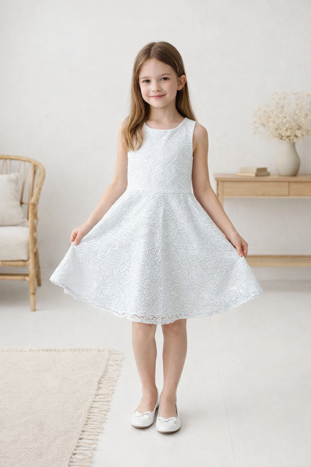 Платье детское кружевное C&A для девочки 128 см Белый (26127469)
