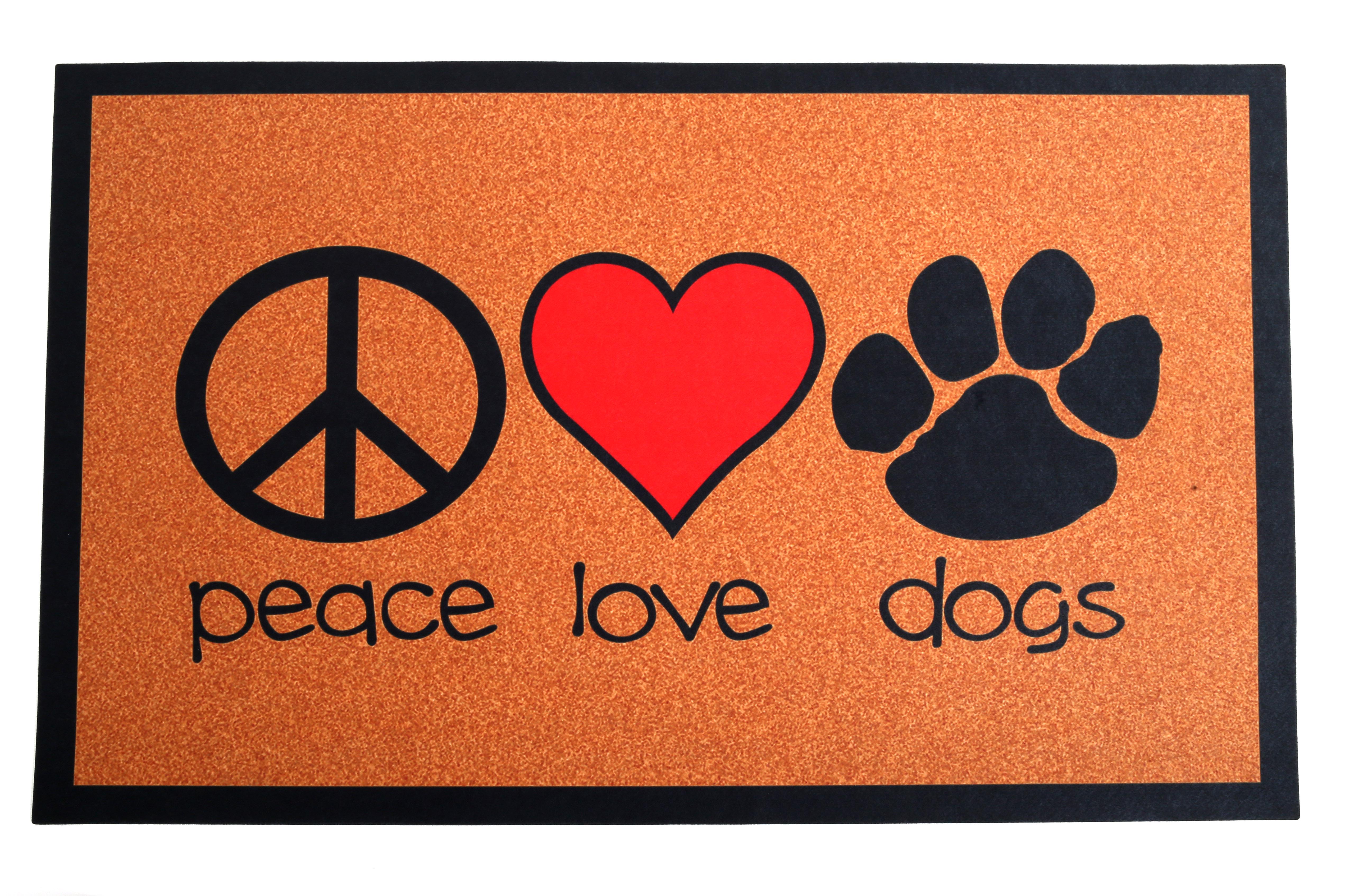 Коврик придверный для собак и котов "Peace Love Dogs" 40х60 см Коричневый (KP0019)