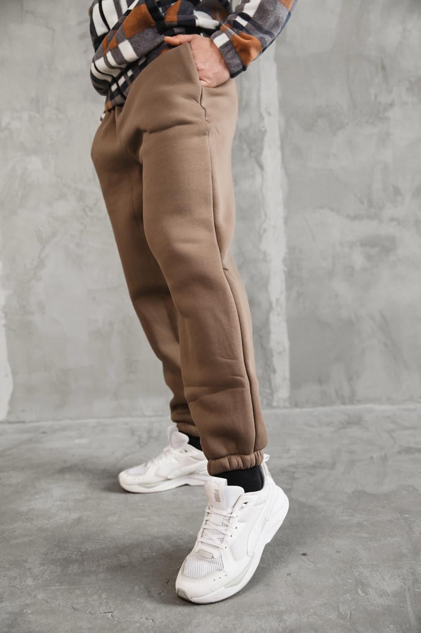 Штани чоловічі зимові Fleece J0028 оверсайз на флісі M Коричневий (J0028/1/2)