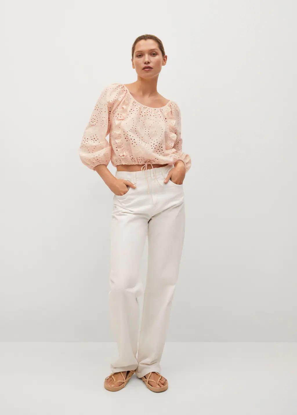 Блузка Mango с вышивкой S Пудровый (9828043) - фото 3 Блузка Mango с вышивкой S Пудровый (9828043) - фото 3